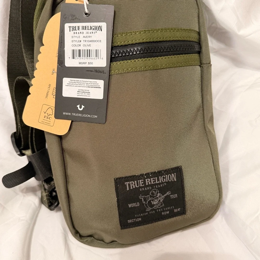 True Religion Sling Crossbody Avery Shoulder‎ Bag| Olive Color | New With Tag